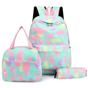 Imagem de 3 unidades/set mochila adolescente saco de escola alça ajustável moda mochila de viagem à prova à prova d' água água volta para o miúdo (verde)