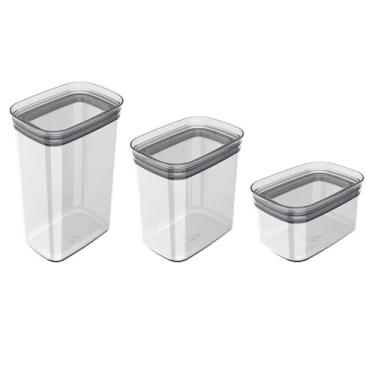 Imagem de Kit Pote Hermético Retangular Block Natural 3 Peças - Ou