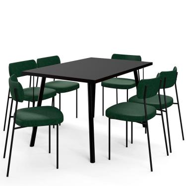 Imagem de Mesa de Jantar Montreal Preto 135cm com 06 Cadeiras Industrial Melina F01 Couríssimo Verde - Lyam