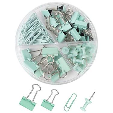 Imagem de Conjunto de clipes de papel e fichário, fichários de metal de tamanhos variados com alfinetes, material de escritório fofo para mesa, acessórios de mesa (verde)