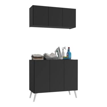 Imagem de Conjunto Lavanderia Retrô Multiuso Armário Aéreo E Balcão Mp5050 Preto branco