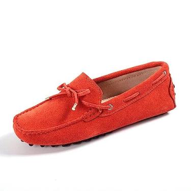 Imagem de Sapatos de couro casuais para mulher, sapatos de condução para mulher, Laranja, 34 BR