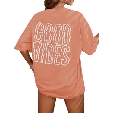 Imagem de SOLY HUX Camisetas femininas grandes camisetas estampadas letras casuais verão tops, Laranja e branco., M