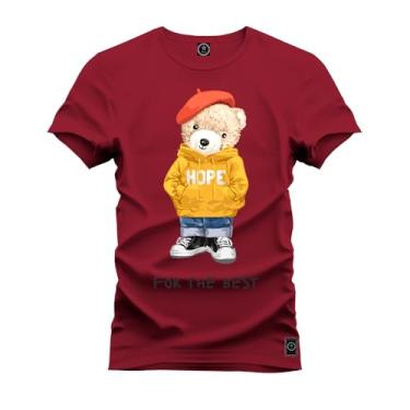 Imagem de Camiseta Plus Size Agodão T-Shirt Unissex Premium Macia Estampada Urso Hope Bordo G1