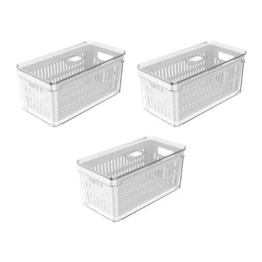 Imagem de 6 Organizador de Geladeira com Escorredor Interno, 5 L - Caixa Plástica para Legumes, Saladas