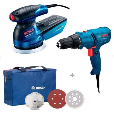 Imagem de Kit Parafusadeira GSR714 220v e Lixadeira GEX125-1 AE + Máscara de Proteção Bosch
