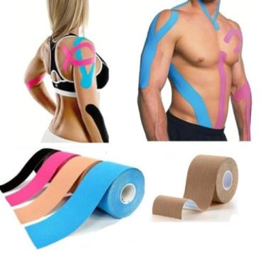 Imagem de Kit 04 Bandagem Adesiva Elástica Fita Kinésio Tape Funcional Muscular Fisoterapia Faixa Cinesiológica Exercício
