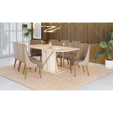 Imagem de Mesa de Jantar Andy 200 C. Vidro 8 Cad. Ivy Bege/Cacau - Henn