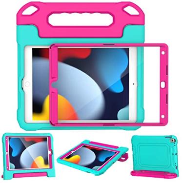 Imagem de SUPLIK Capa infantil para iPad 9ª/8ª/7ª geração -10,2 polegadas 2021/2020/2019, construída com protetor de tela, capa durável à prova de choque para Apple iPad 9/8/7, ciano e rosa