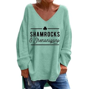 Imagem de Camiseta feminina PKDong Saint Patricks Day Shirts Irish Lucky Shamrock manga longa solta Let The Shenanigans Begin Letter Print Tee, Z06 Azul menta, M
