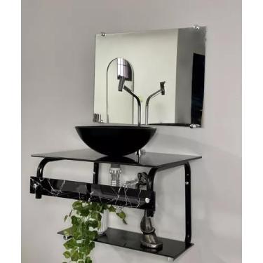 Imagem de Gabinete Vidro para Banheiro Lavabo Lavatório Marmorizado 60cm (Preto)