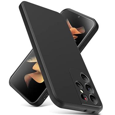 Imagem de YSLBWLE Capa para Samsung Galaxy S21 Ultra, capa fina de silicone líquido, à prova de choque, capa de telefone fina para Samsung Galaxy S21 Ultra, capa protetora de câmera de corpo inteiro - preta