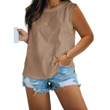 Imagem de Imily Bela Regatas femininas plus size, sem mangas, gola redonda, camisetas básicas casuais de verão, Caqui, 3G Plus Size
