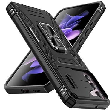 Imagem de YSLBWLE Para Samsung Galaxy S23 FE com suporte com capa de câmera, proteção de nível militar, suporte de anel de metal, capa amortecedora para Samsung Galaxy S23 FE preta 5-sam s23fe-01