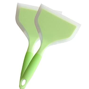 Imagem de Minchsrin Conjunto de 2 espátulas de silicone para panelas antiaderentes espátula de panqueca larga plana espátula de alimentos resistente ao calor cozinha omlet flipper para ovo Tamales Pizza (verde)