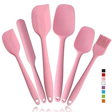 Imagem de Conjunto de espátulas de silicone resistente ao calor, 6 peças, espátulas de mistura antiaderentes com núcleo de aço inoxidável, espátula de borracha premium sem BPA, utensílio de cozimento para