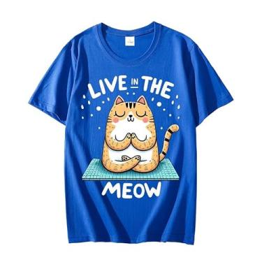 Imagem de Fashion Live in The Meow Camisetas femininas casuais de verão manga curta gola redonda, Azul, 5G
