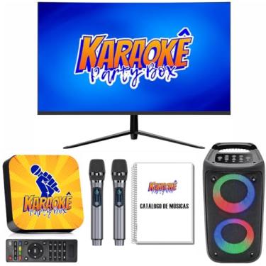 Imagem de Karaoke Party Box Profissional +Monitor +Caixa De Som +2 Microfones Sem Fio +Catálogo De Músicas Impresso