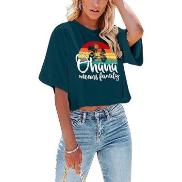 Imagem de CAZYCHILD Camisetas havaianas femininas para sol, sal e areia, coqueiro, verão, praia, estampado, camiseta cropped casual, Verde escuro, G