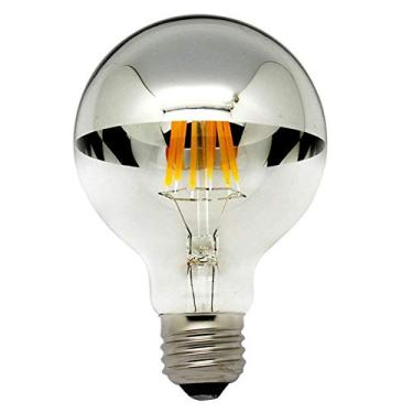 Imagem de Lâmpada de filamento de LED regulável com metade cromada, lâmpada vintage com espelho 6W (equivalente a 60W) G80/G25 E26 base média branca quente 2700K