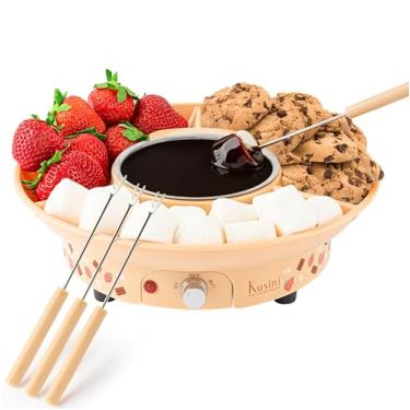Imagem de Kusini Conjunto elétrico de panela de fondue – Kit de fondue de chocolate de 293 ml – Controle de temperatura, bandeja de servir destacável, 4 garfos – Ideias de presente de anfitriã, conjunto
