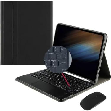 Imagem de para Samsung Galaxy Tab S9 Plus / S9 FE Plus 12.4" 2023, Capa teclado ABNT2 touchpad Retro com teclas Quadrados e mouse Teclado colorido bonito Teclado sensível ao toque removível Capa -preto