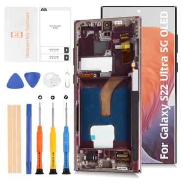 Imagem de Olivechard AMOLED para Samsung Galaxy S22 Ultra 5G S908 (suporte para impressão digital/não OEM 17.3 cm) + Moldura Borgonha Tela LCD Substituição Touch Digitalizador Kit de Montagem