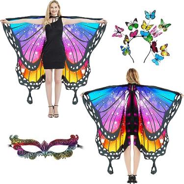 Imagem de plainshe Asas de borboleta dupla face, asas de fada para adultos, fantasias de Halloween para mulheres, conjunto de capa de borboleta com 3 peças., Frente e verso 15, 66 in (Width) x 53 in (Height)