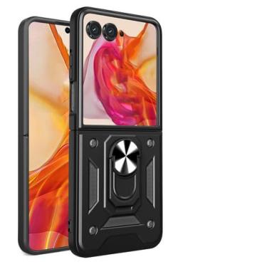 Imagem de Eaglecell - Para Motorola RAZR (2024), RAZR 50 - Capa de telefone híbrida premium à prova de choque com suporte de anel - HZ preta