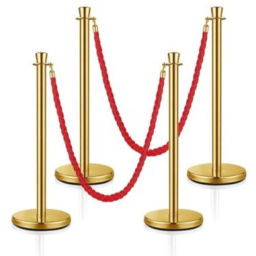 Imagem de MICHELANGELO Kit 4 Pedestais Premium Organizador Separador de Fila Dourado com 2 Cordões Vermelho 1,50 Metros Anti-Oxidante