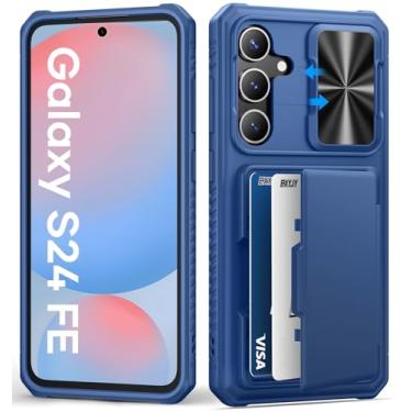 Imagem de BXYJY Capa carteira para Samsung Galaxy S24 FE, suporte de cartão embutido (loja de 4 a 5 cartões), capa de câmera deslizante, bloqueio RFID, proteção de nível militar, capa de silicone resistente