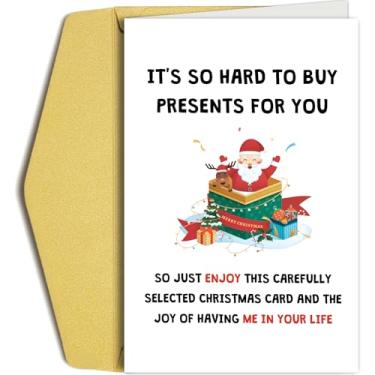 Imagem de Cartão de Natal engraçado para ele, cartão de Natal bem-humorado para homens e mulheres, cartão de feliz Natal para amigos e família, é tão difícil comprar presentes para você