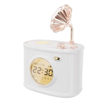 Imagem de AsrMyjcx Relógio Digital Retro com Alto-falante Bluetooth, Decoração de Mesa Pequena, Decoração de Mesa Vintage com Despertador para Casa Interior, Branco