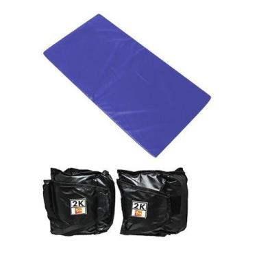 Imagem de Kit Colchonete Azul + Par de Caneleira Tornozeleira De Peso 2kgs Profi