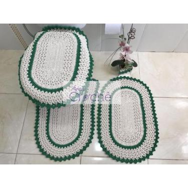 Imagem de Jogo de Banheiro Crochê Bico Colorido 3 Peças - Myrna Crochê, Verde Fo