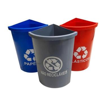 Imagem de Lixeira Mix para Coleta Seletiva 03 Divisões 26 Litros JSN