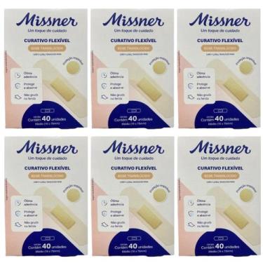 Imagem de Kit 6 Curativo Flexível Bege 1,9cm X 7,5cm 40Un - Missner