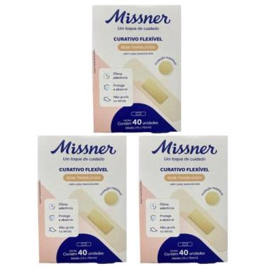 Imagem de Kit 3 Curativo Flexível Bege 1,9cm X 7,5cm 40Un - Missner