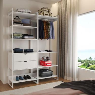 Imagem de Closet Industrial Casal Loft 2 Módulos Branco Cabideiro com Gavetas Fe
