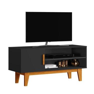 Imagem de Rack León com 1 Prateleira Preto Naturale - Mais de Casa