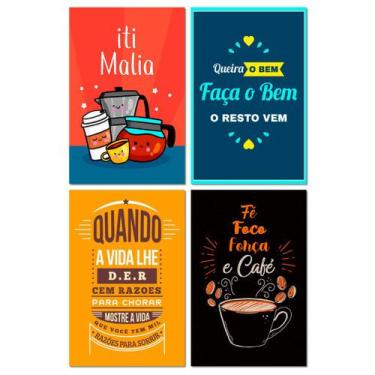 Imagem de Kit 4 Placas Decorativas Frases Café Cozinha 20x30 cm Mdf - Art Print