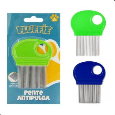 Imagem de Pente Antipulga de  INOX para Cachorro e Gato Cabo Plástico - Fluffie,
