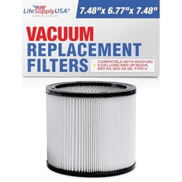 Imagem de Filtro de substituição LifeSupplyUSA compatível com ShopVac 90304 903-04 903-50-00 Shop Vac Models 1,8 litros ou mais, cartucho de filtro de aspirador a seco com tampa