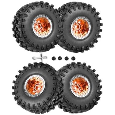 Imagem de RcarmubWow RC 2.2 Beadlock Wheels and Tires for 1/10 TRX4 Axia1 SCX10 Capra AMG 6x6 Redcat Gen8 Everest Gen7 Pro RC Crawler,Alunium 2.2 Beadlock Rims RC Wheels 2.2 Beadlock Tires,4pcs,Orange