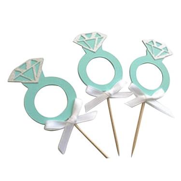 Imagem de Various Fun Designs of Footballs/Gymnast/Hot Air Balloons/Christmas Cupcake Toppers/Baby Shower Toppers for Birthday/Bridal Shower/Weddings/Christmas Events/Party sets of 12… (Blue Diamond Ring)
