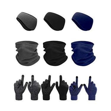 Imagem de Conjunto de 9 peças unissex de acessórios de inverno inclui aquecedores de orelha de lã, faixa de cabeça, protetor de ouvido, polaina de pescoço de inverno, luvas de malha para tela sensível ao toque