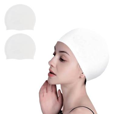 Imagem de Touca de natação branca touca de natação de silicone para homens, mulheres, meninos, meninas, jovens, 2 peças