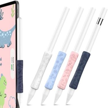 Imagem de Pacote com 4 alças fofas de silicone para Apple Pencil 2nd/USB-C/Pro, capas ergonômicas antiderrapantes multicoloridas (branca/azul/rosa/azul)