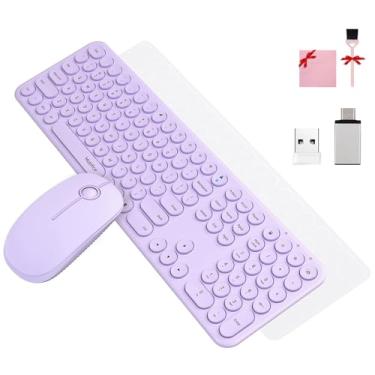 Imagem de Combo de teclado e rato sem fios para computador/portátil/Windows/Mac/tablet, mobilidade de 2,4 G, sem emaranhados, tamanho real, ultra fino, silencioso, com um recetor USB, tecla bonita