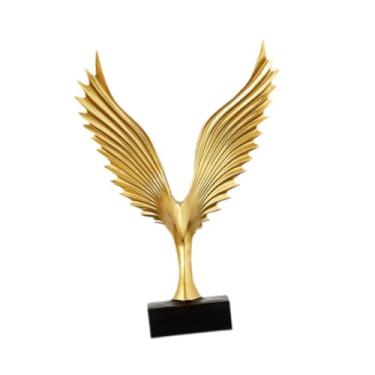Imagem de Generic Estátua de águia, estatueta de resina, arte colecionável, delicada escultura de águia alada, ornamento de mesa para escritório, hotel, prateleira, Dourado